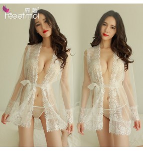 FEE ET MOI Sexy Lace Seethrough Body Sleepwear (White)